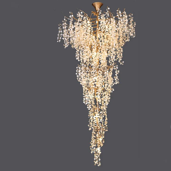 Modern Unique Artistic Flower Brass Branch Semi - flush Mount Chandelier for Living Room/ Hallway/ Entryway/ Staircase - fovolighting