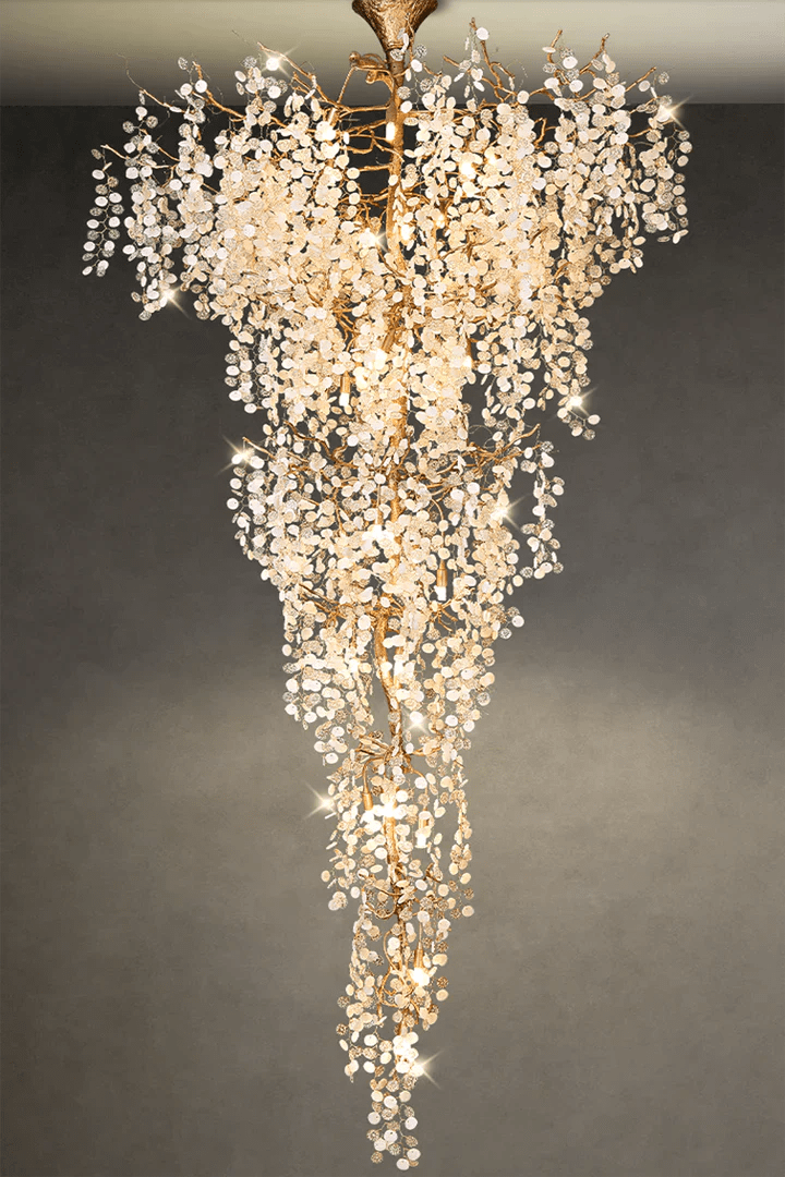 Modern Unique Artistic Flower Brass Branch Semi - flush Mount Chandelier for Living Room/ Hallway/ Entryway/ Staircase - fovolighting
