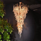 Modern Unique Artistic Flower Brass Branch Semi - flush Mount Chandelier for Living Room/ Hallway/ Entryway/ Staircase - fovolighting