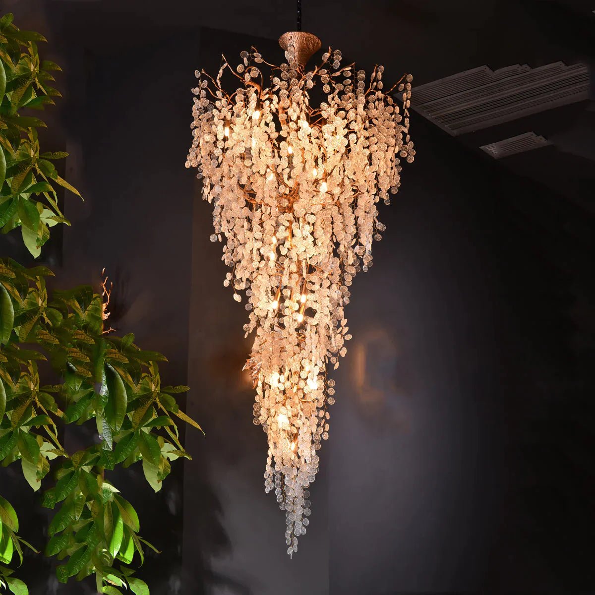 Modern Unique Artistic Flower Brass Branch Semi - flush Mount Chandelier for Living Room/ Hallway/ Entryway/ Staircase - fovolighting