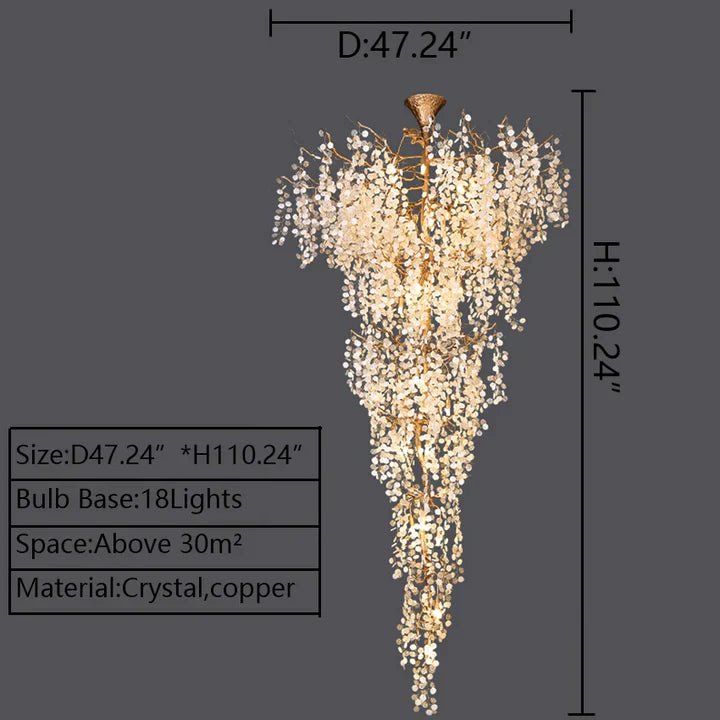 Modern Unique Artistic Flower Brass Branch Semi - flush Mount Chandelier for Living Room/ Hallway/ Entryway/ Staircase - fovolighting