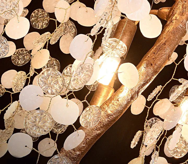 Modern Unique Artistic Flower Brass Branch Semi - flush Mount Chandelier for Living Room/ Hallway/ Entryway/ Staircase - fovolighting