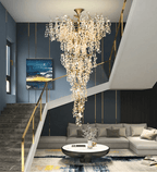 Modern Unique Artistic Flower Brass Branch Semi - flush Mount Chandelier for Living Room/ Hallway/ Entryway/ Staircase - fovolighting