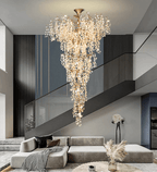 Modern Unique Artistic Flower Brass Branch Semi - flush Mount Chandelier for Living Room/ Hallway/ Entryway/ Staircase - fovolighting