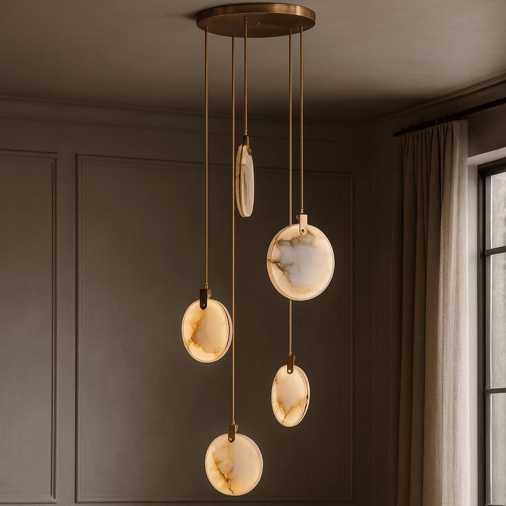 Moonshade 5 - Light Marble Chandelier - fovolighting
