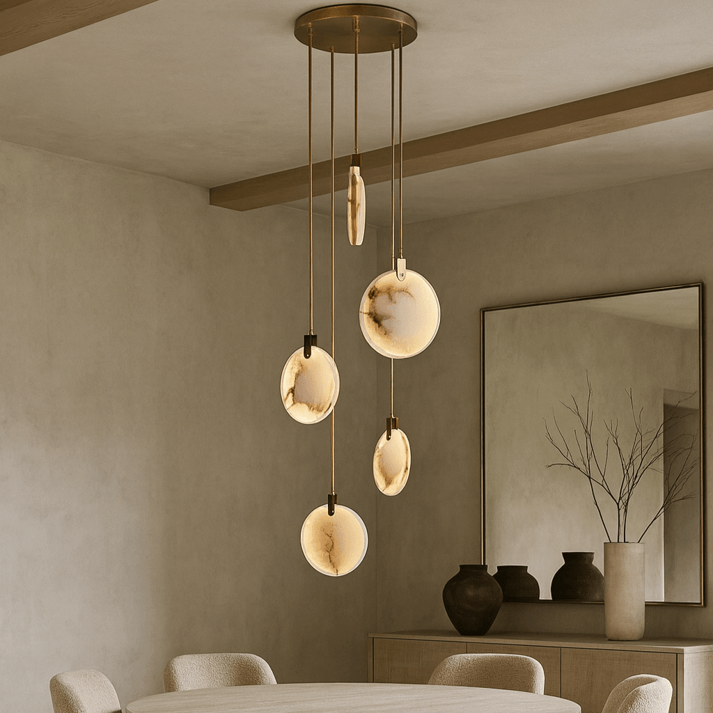 Moonshade 5 - Light Marble Chandelier - fovolighting