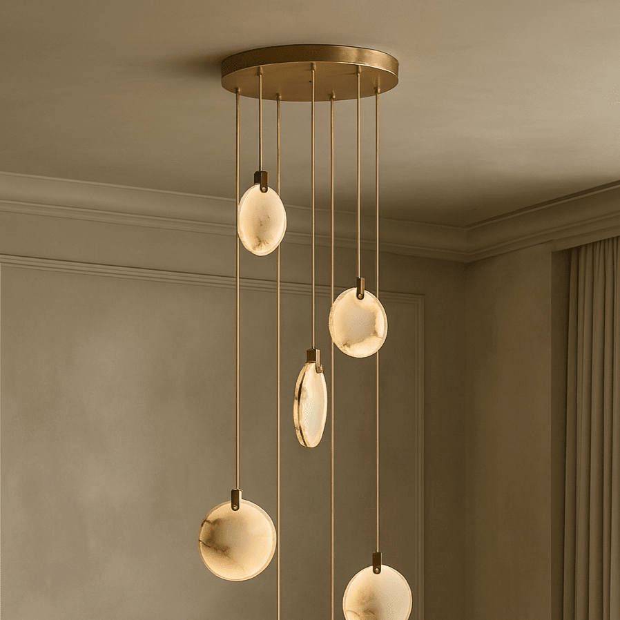 Moonshade 5 - Light Marble Chandelier - fovolighting