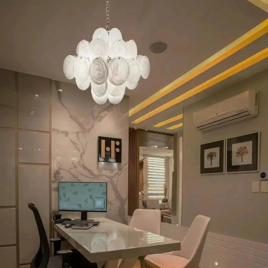 Murano Chandelier 36 White Disks - fovolighting