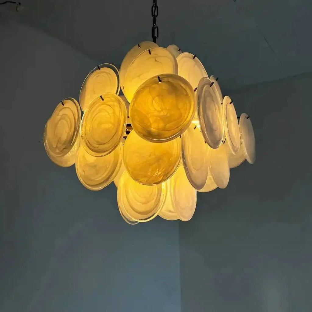 Murano Chandelier 36 White Disks - fovolighting