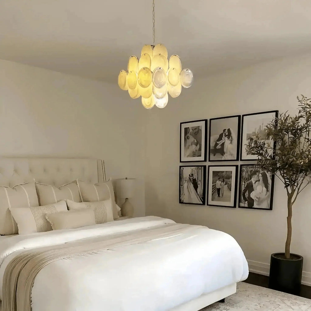 Murano Chandelier 36 White Disks - fovolighting