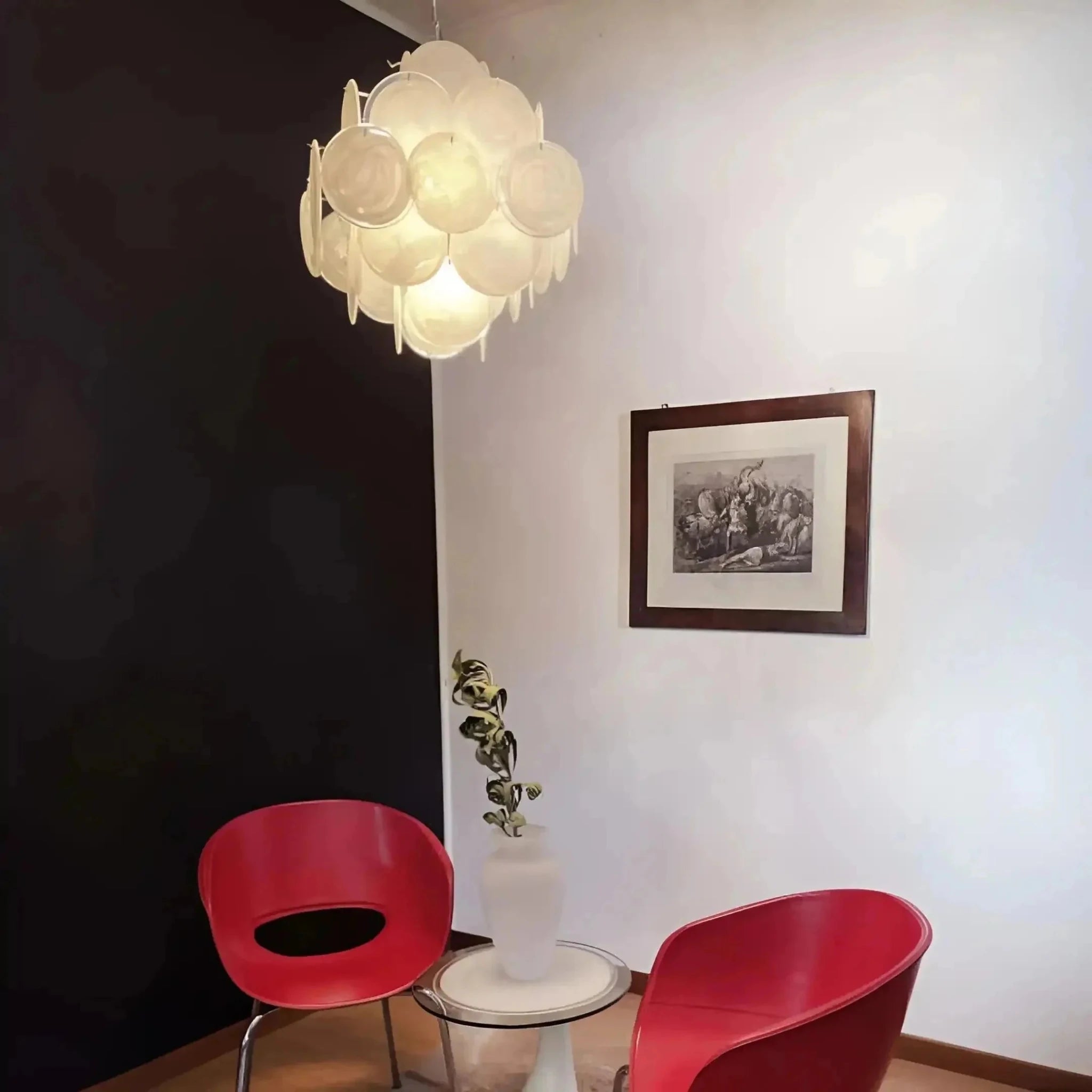 Murano Chandelier 36 White Disks - fovolighting