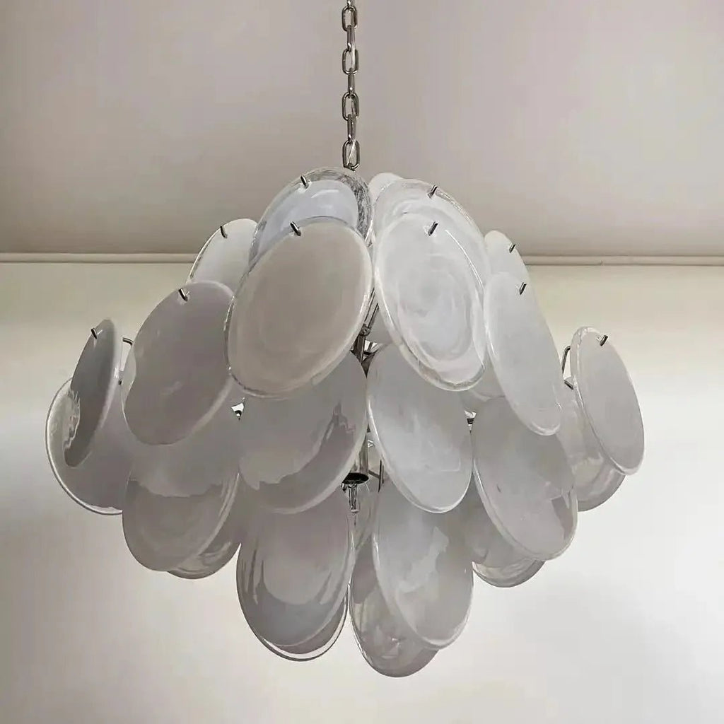 Murano Chandelier 36 White Disks - fovolighting