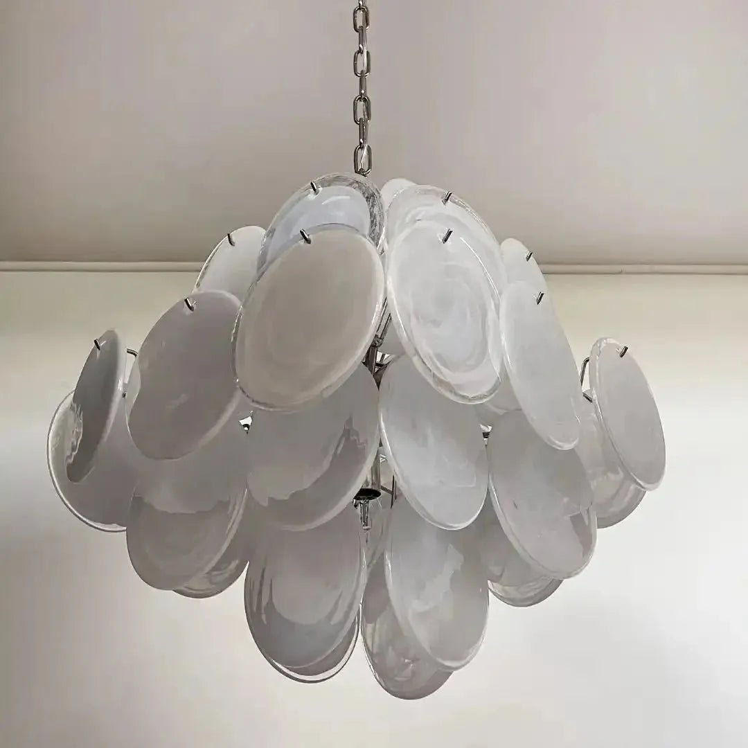 Murano Chandelier 36 White Disks - fovolighting