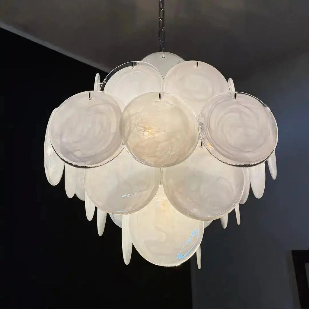 Murano Chandelier 36 White Disks - fovolighting