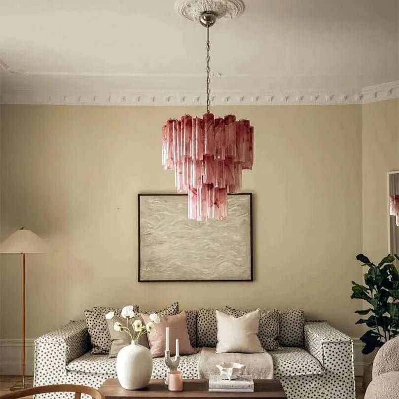 Murano Chandelier – 48 tubes – Alabaster Pink - fovolighting