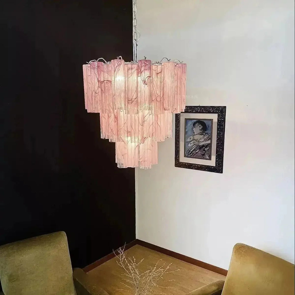 Murano Chandelier – 48 tubes – Alabaster Pink - fovolighting