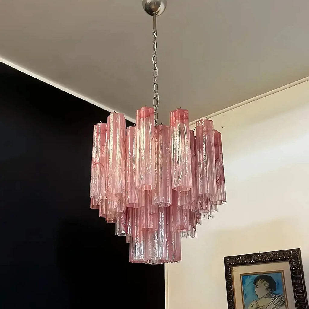 Murano Chandelier – 48 tubes – Alabaster Pink - fovolighting