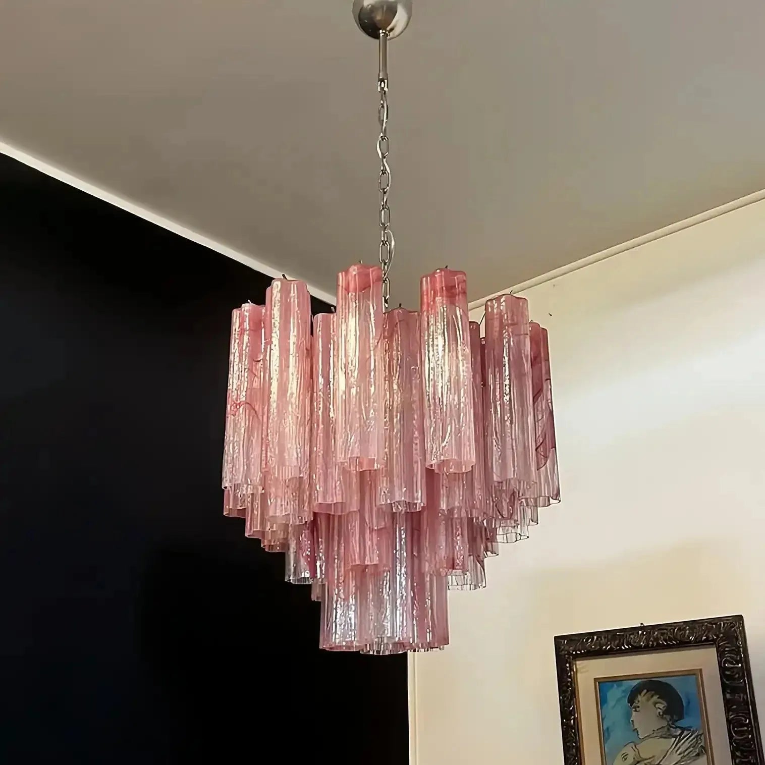 Murano Chandelier – 48 tubes – Alabaster Pink - fovolighting