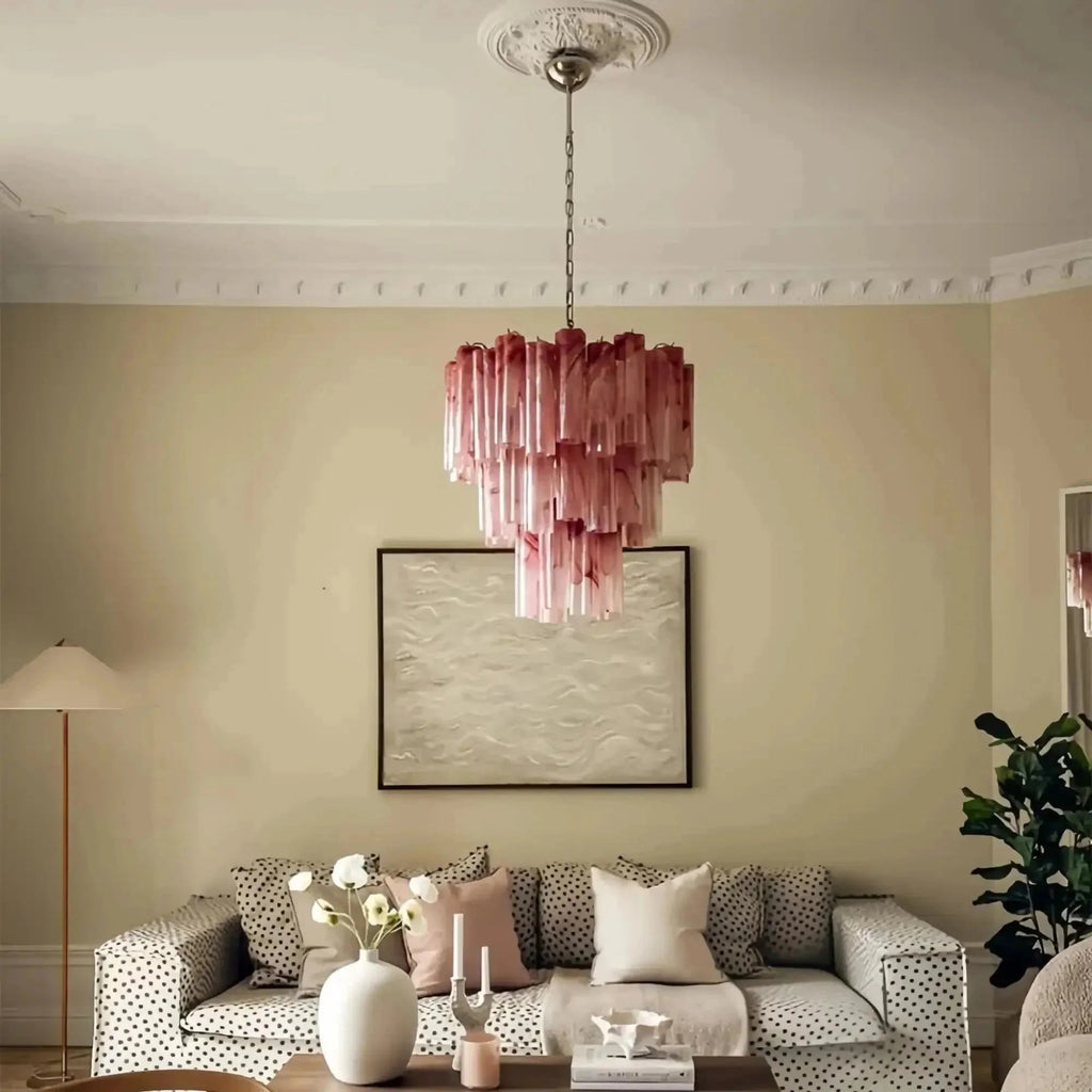Murano Chandelier – 48 tubes – Alabaster Pink - fovolighting