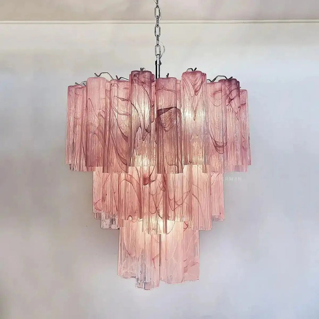 Murano Chandelier – 48 tubes – Alabaster Pink - fovolighting