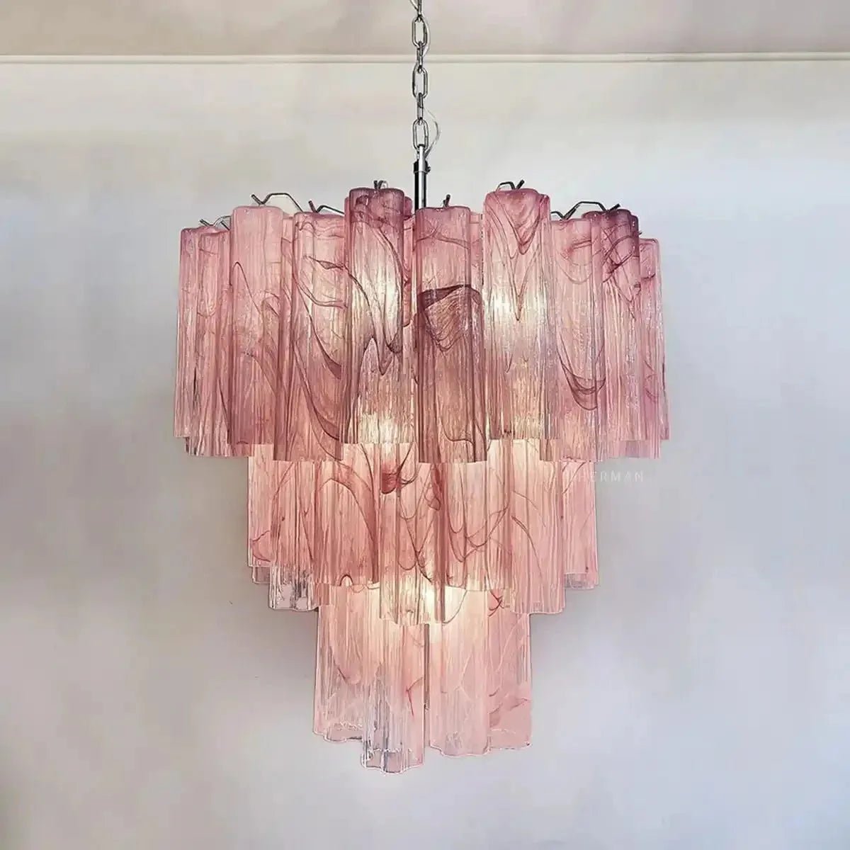 Murano Chandelier – 48 tubes – Alabaster Pink - fovolighting