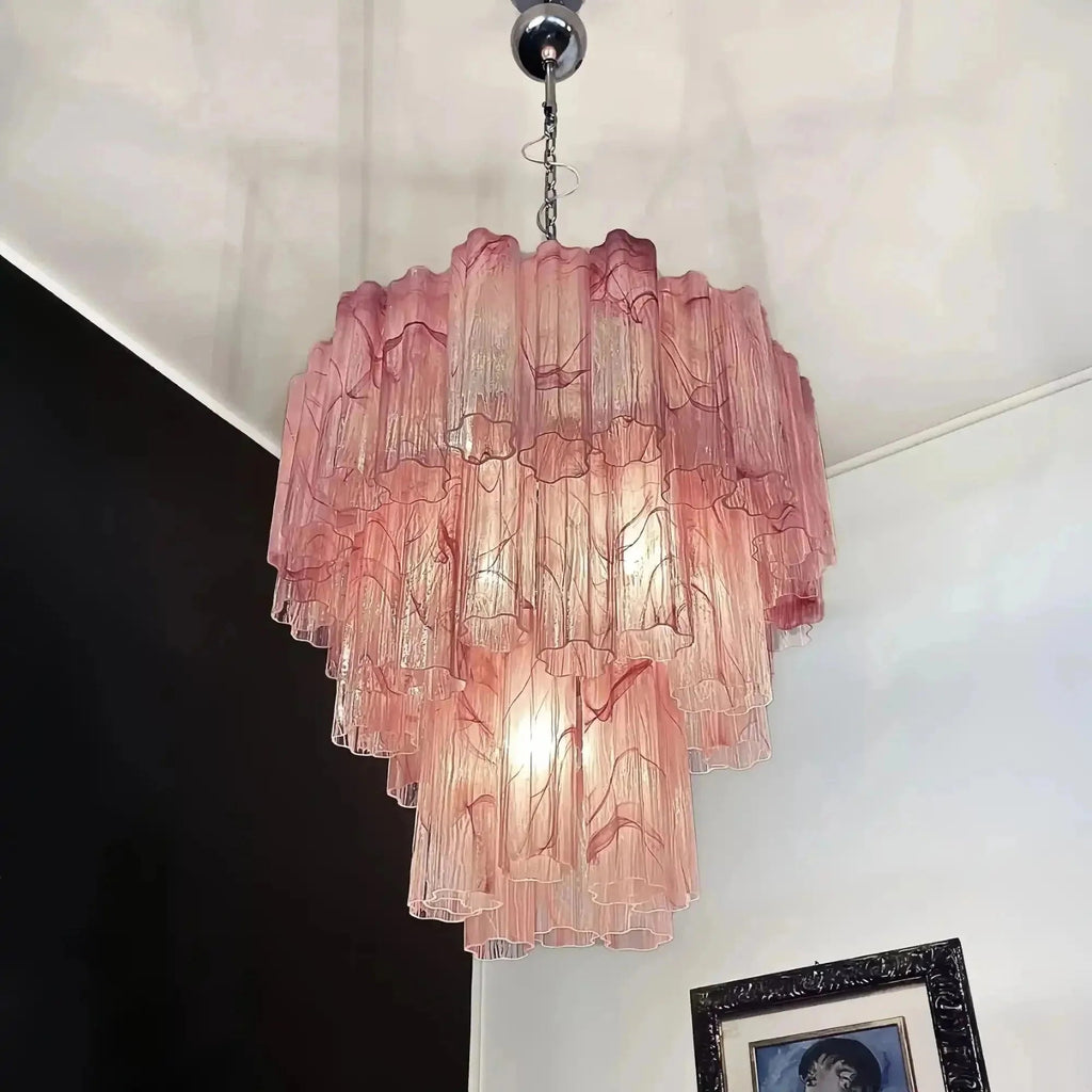 Murano Chandelier – 48 tubes – Alabaster Pink - fovolighting