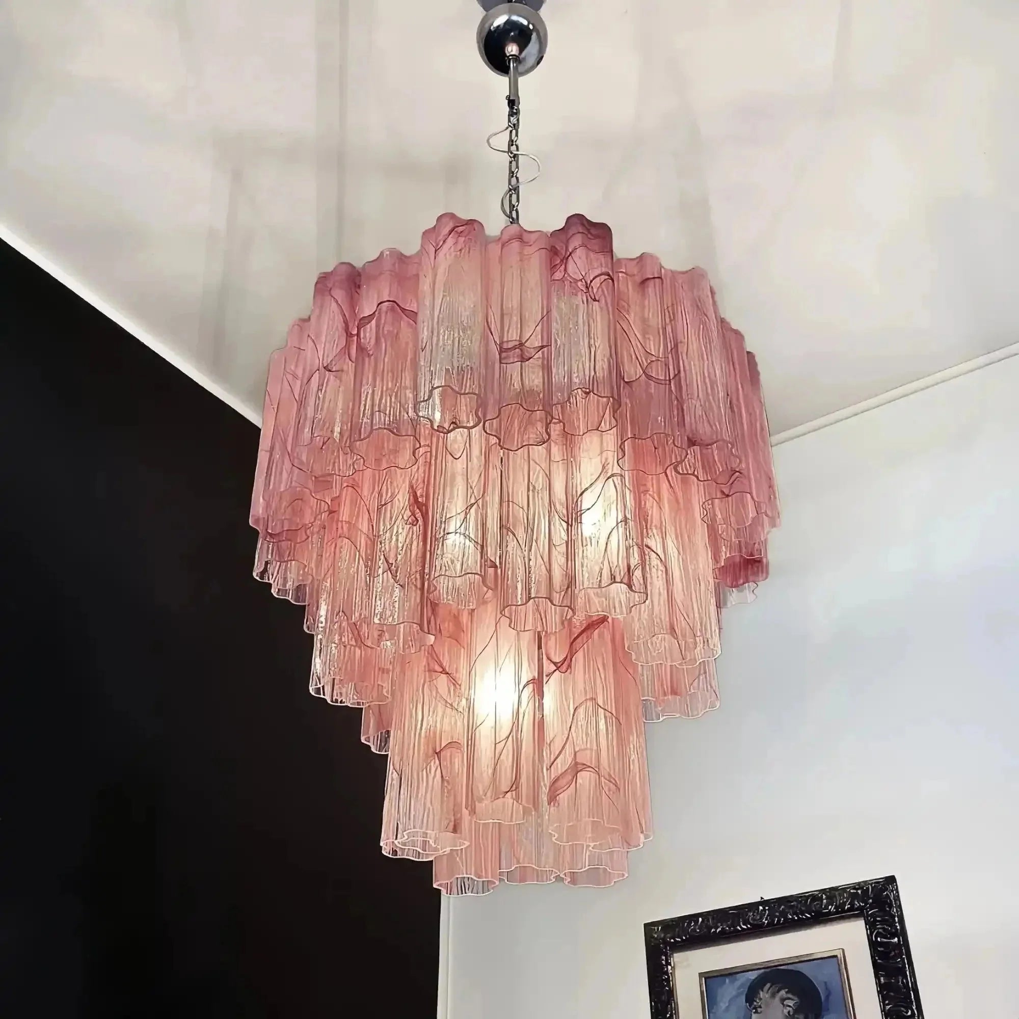 Murano Chandelier – 48 tubes – Alabaster Pink - fovolighting