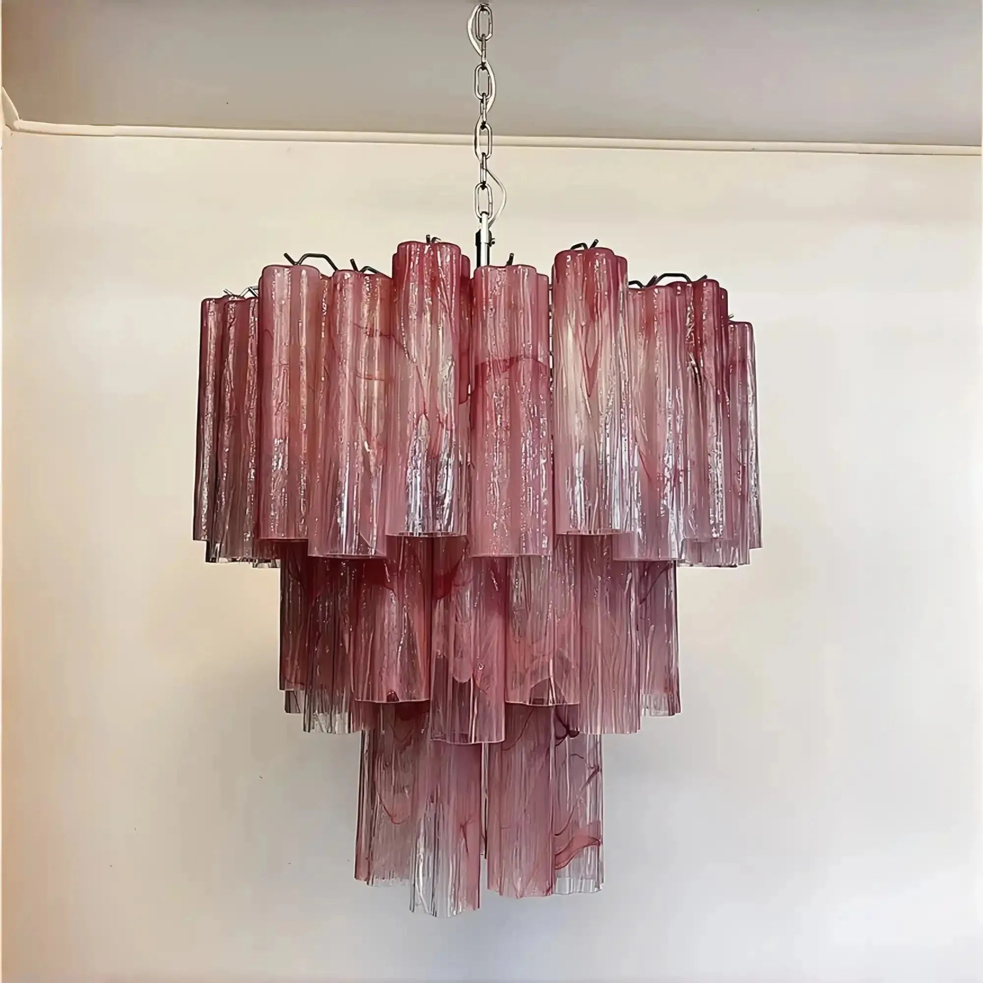 Murano Chandelier – 48 tubes – Alabaster Pink - fovolighting