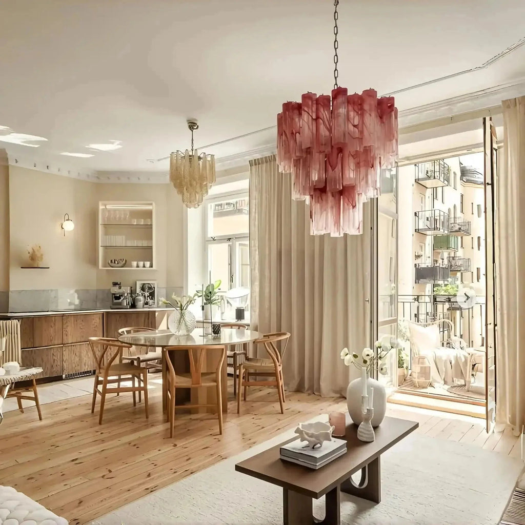 Murano Chandelier – 48 tubes – Alabaster Pink - fovolighting