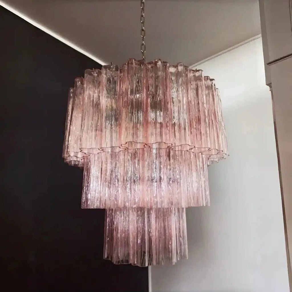 Murano Chandelier – 48 tubes – Alabaster Pink - fovolighting