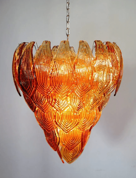 Murano Chandelier – 52 Felci glass leaves – Amber - fovolighting