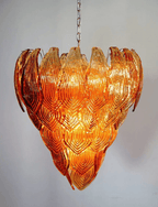 Murano Chandelier – 52 Felci glass leaves – Amber - fovolighting