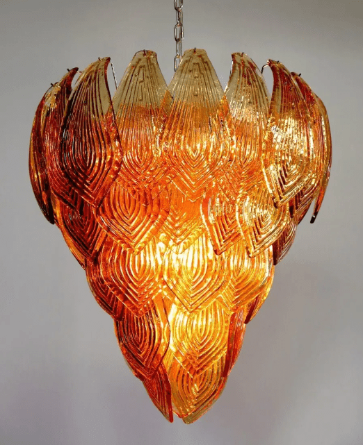 Murano Chandelier – 52 Felci glass leaves – Amber - fovolighting