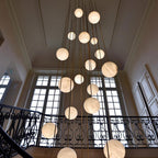 Nami Alabaster Sphere Staircase Chandelier Brass Multi Pendant Light - fovolighting