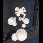 Nami Alabaster Sphere Staircase Chandelier Brass Multi Pendant Light - fovolighting