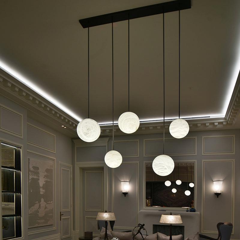 Nami Alabaster Sphere Staircase Chandelier Brass Multi Pendant Light - fovolighting