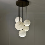 Nami Alabaster Sphere Staircase Chandelier Brass Multi Pendant Light - fovolighting