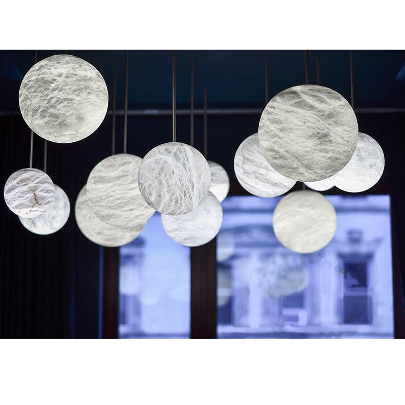 Nami Alabaster Sphere Staircase Chandelier Brass Multi Pendant Light - fovolighting