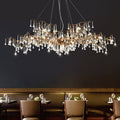 New Style Extra Large Brass Branch Chandelier Light Crystal Drops Pendant Lamp For Living/ Dining Room - fovolighting