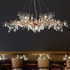 New Style Extra Large Brass Branch Chandelier Light Crystal Drops Pendant Lamp For Living/ Dining Room - fovolighting
