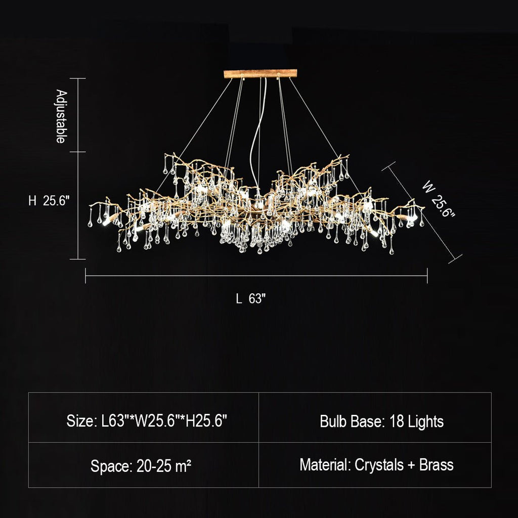 New Style Extra Large Brass Branch Chandelier Light Crystal Drops Pendant Lamp For Living/ Dining Room - fovolighting