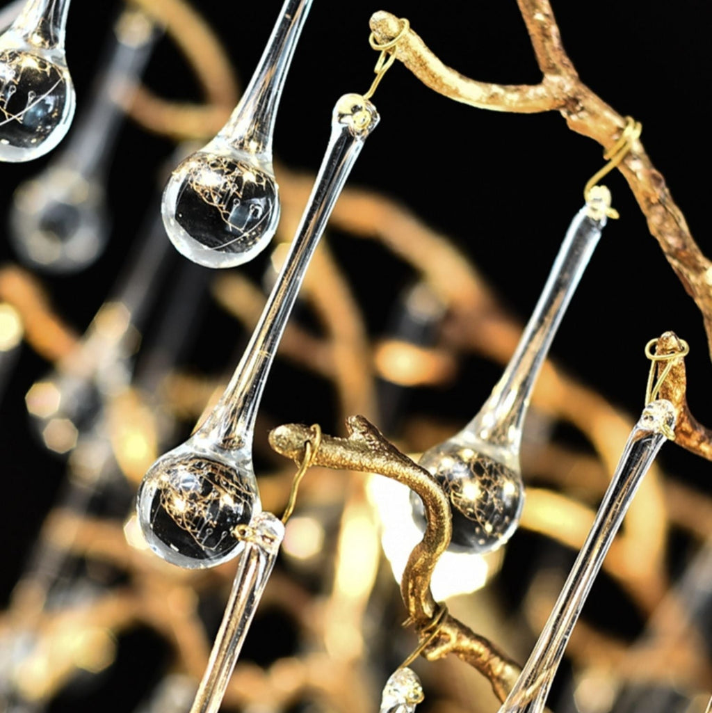 New Style Extra Large Brass Branch Chandelier Light Crystal Drops Pendant Lamp For Living/ Dining Room - fovolighting