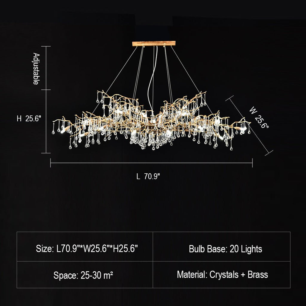 New Style Extra Large Brass Branch Chandelier Light Crystal Drops Pendant Lamp For Living/ Dining Room - fovolighting