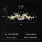 New Style Extra Large Brass Branch Chandelier Light Crystal Drops Pendant Lamp For Living/ Dining Room - fovolighting