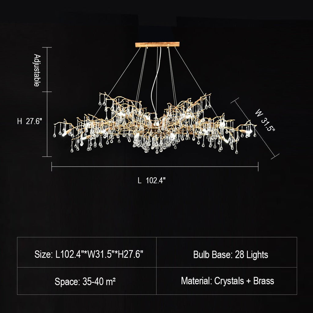 New Style Extra Large Brass Branch Chandelier Light Crystal Drops Pendant Lamp For Living/ Dining Room - fovolighting