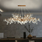 New Style Extra Large Brass Branch Chandelier Light Crystal Drops Pendant Lamp For Living/ Dining Room - fovolighting