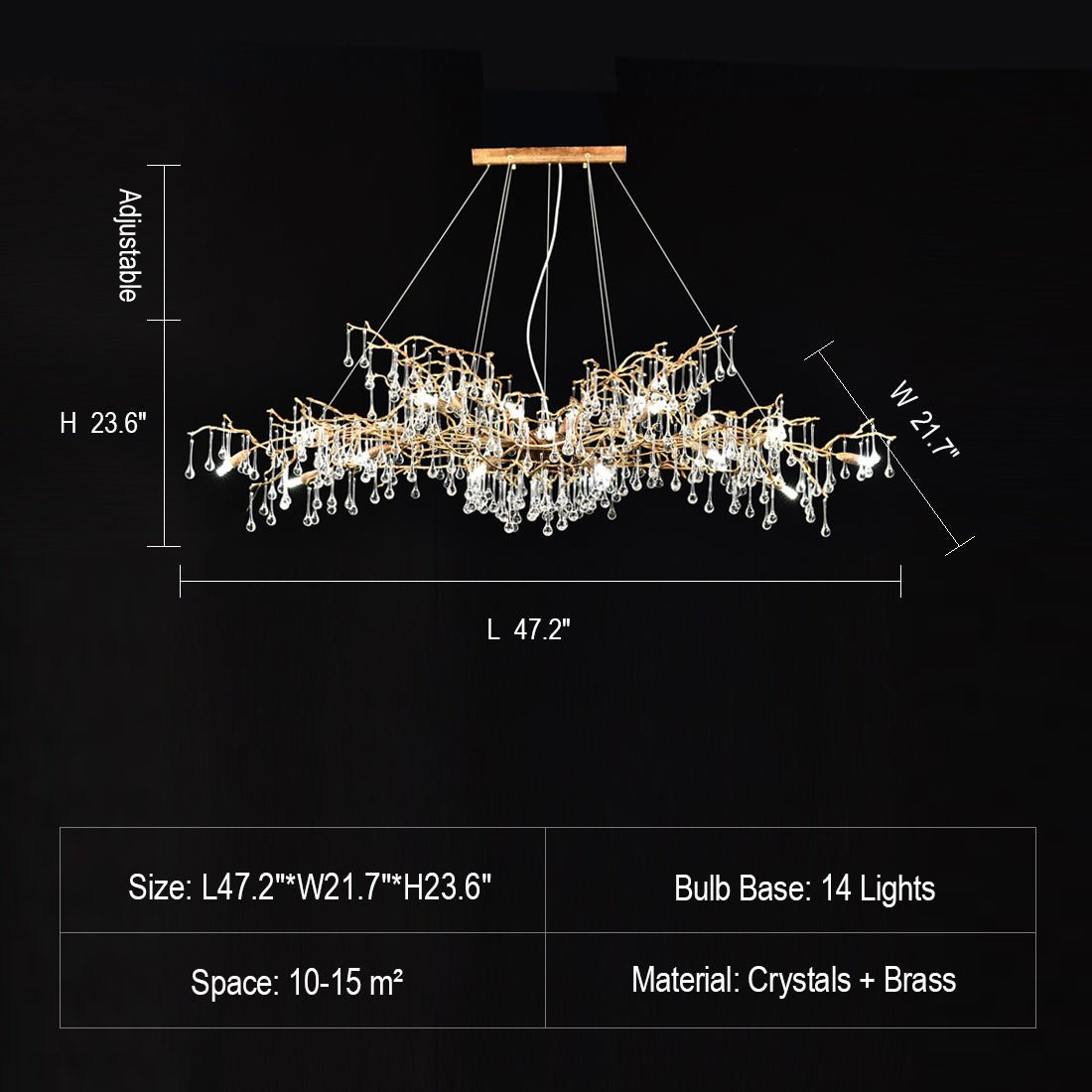 New Style Extra Large Brass Branch Chandelier Light Crystal Drops Pendant Lamp For Living/ Dining Room - fovolighting