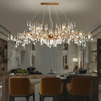 New Style Extra Large Brass Branch Chandelier Light Crystal Drops Pendant Lamp For Living/ Dining Room - fovolighting