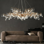 New Style Extra Large Brass Branch Chandelier Light Crystal Drops Pendant Lamp For Living/ Dining Room - fovolighting