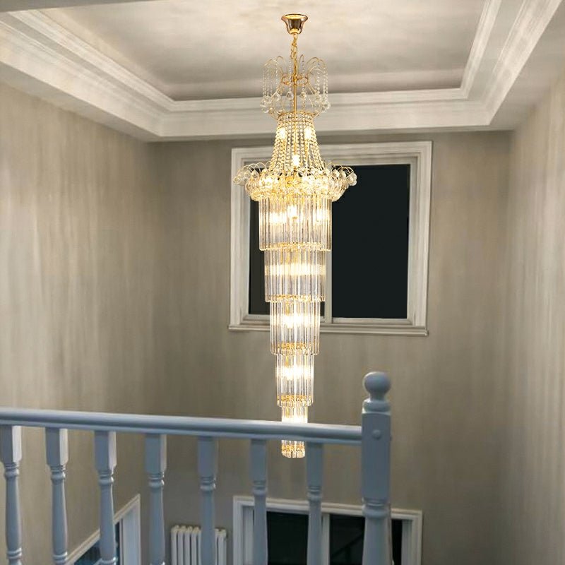 New Style Royal Large Crystal Chandelier Long Ceiling Lighting Fixture For Living Room Staircase/ Entryway - fovolighting